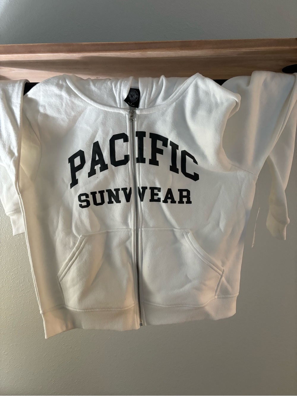 Nordstrom White Zip-Up Crewneck Sweater with Black Logo